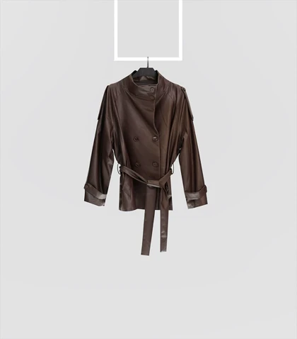 بارانی کوتاه چرم 1305 Pinki در دو رنگ