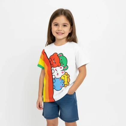 ست تیشرت آستین کوتاه و شلوارک دخترانه مدل PJ1050 رنگ سفید