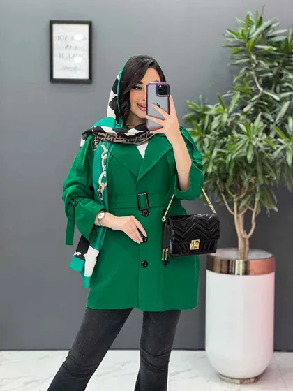 مانتو لینن شش دکمه کمربندی