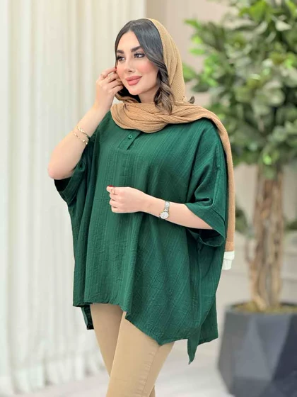مانتو پانچ یقه دو دکمه