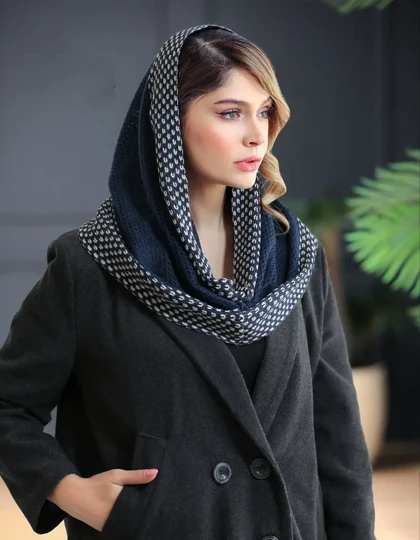 شال بافت زنانه رینگی حاشیه‌دار | ترند زمستانی شالی‌بگ