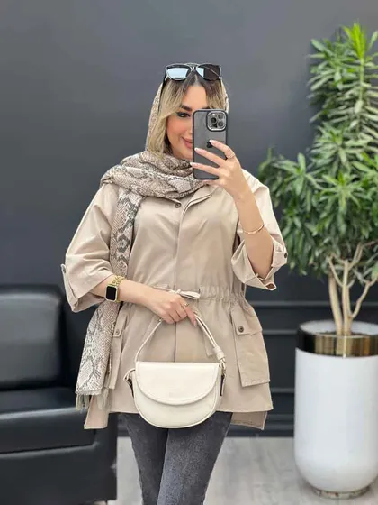 مانتو لینن دکمه مخفی دو جیب