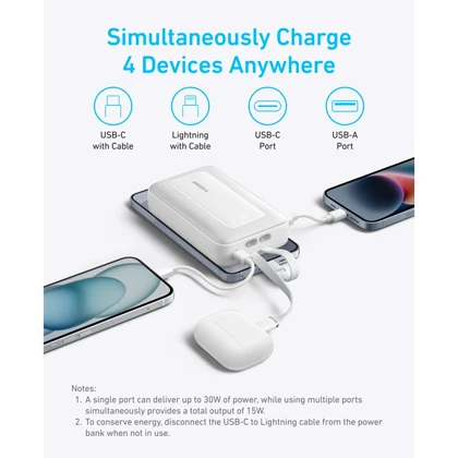 پاوربانک انکر مدل A1681 ظرفیت 20000 میلی آمپر ساعت به همراه کابل لایتنیگ و کابل USB Type-C