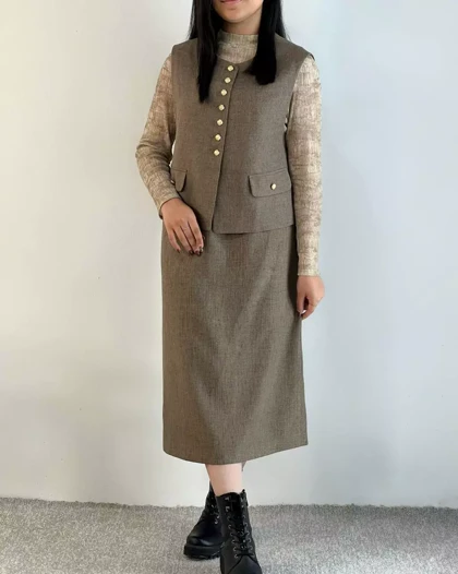 ست سه تیکه بلوز+جلیقه+دامن کد 5530