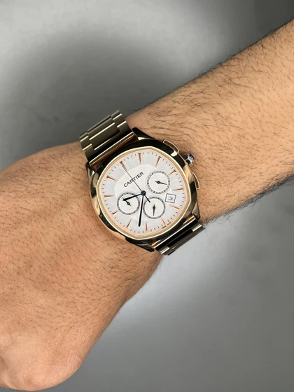 ساعت مچی کارتیه کورنوگراف بند رزگلد صفحه سفید Cartier