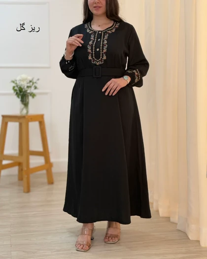 پیراهن مانتویی مشکی گلدوزی زنانه کد محصول 1688