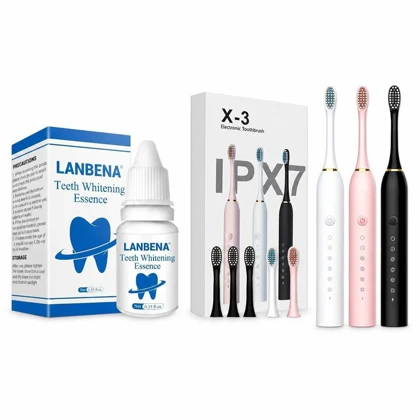 پکیج سرم سفید کننده دندان لانبنا + مسواک برقی شیائومی مدل X3 قابل شارژ ضدآب