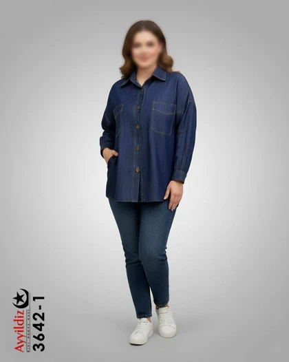 شومیز مانتویی زنانه لی شسته سایز بزرگ کد 3642