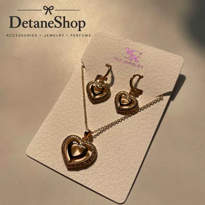 کد 0277 نیم ست نگین‌دار قلب طلایی برندYSX