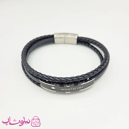 دستبند مردانه برند مون بلان مشکی نقره ای کد 370
