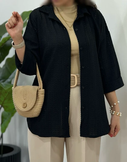 تونیک مانتویی سوزندوزی مراکشی مشکی کد 3109(ایراد دار)