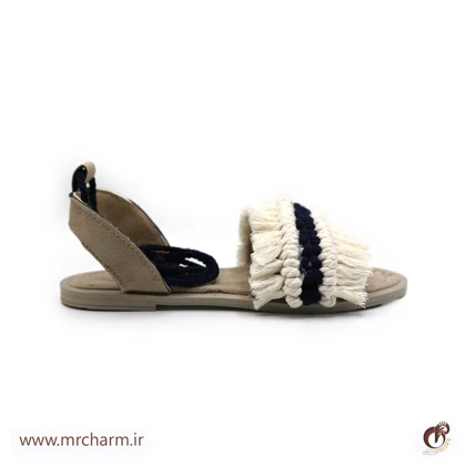 ست صندل و کیف دست بافت سفید سرمه ای mrc2416-01