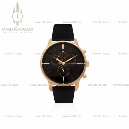 ساعت مچی رادو فول دیت بند چرمی مشکی قاب طلایی Rado