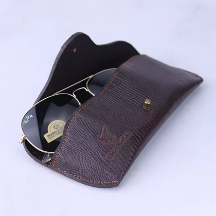 ست کیف کتی چرم و عینک مردانه چرمسال قهوه ای پوست ماری 182/2