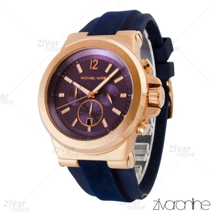 ساعت مایکل کورس مردانه قاب رزگلد بند رابر سرمه ای 104327