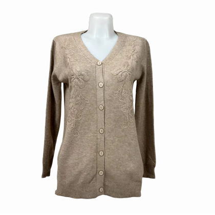 کاردیگان زنانه طرح گل‌دوزی ژاکت یقه هفت مجلسی (لبه موج‌دار)