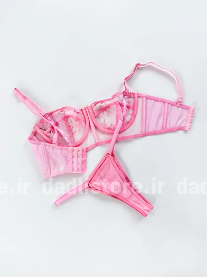 ست شورت و سوتین فنر دار پایه بلند تور و دانتل صورتی