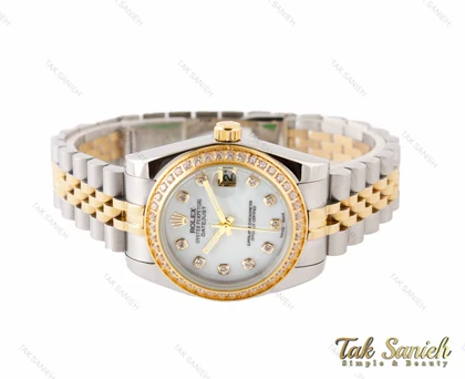 ساعت رولکس زنانه دیت جاست طلایی سیلور نگین‌دار Rolex-3347-L