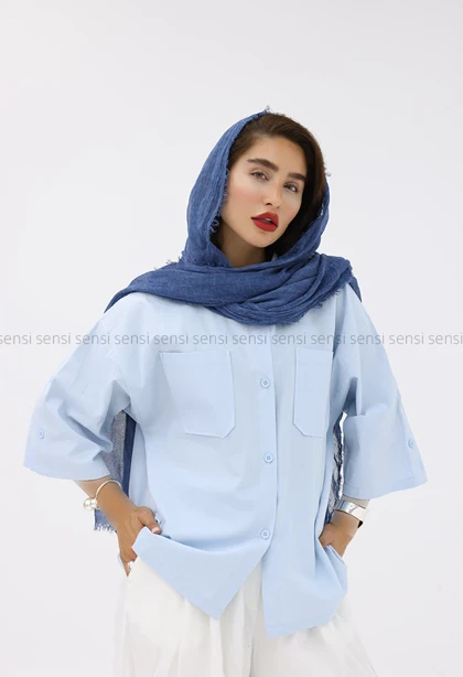شومیز سرشانه دکمه لینن