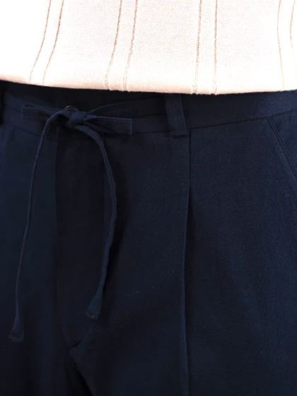 شلوار لینن سرمه ای بندک دار p277