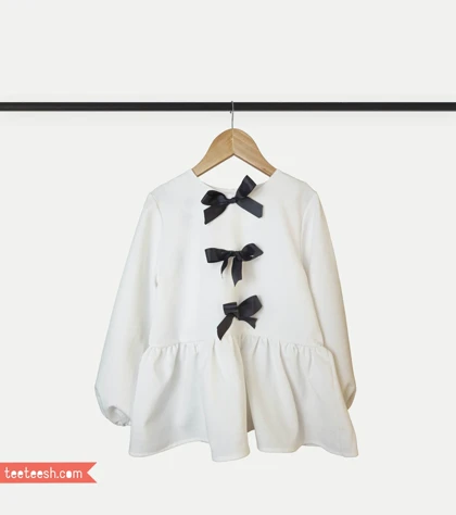 تونیک سفید ژاکارد با پاپیون مشکی