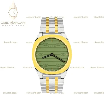 ساعت مچی گوچی سیلورطلایی صفحه سبز Gucci