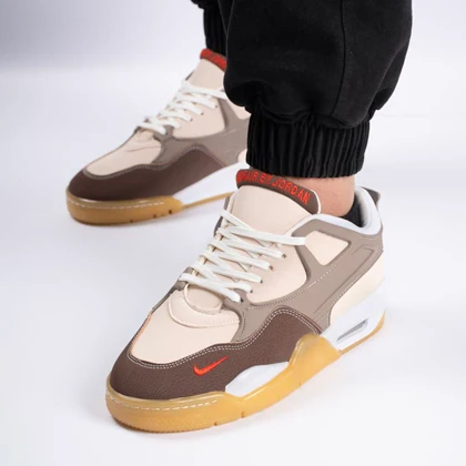 کفش کتانی اسپرت ساق‌دار مردانه رنگ کرم طوسی مدل نایک NIKE Jordan 4