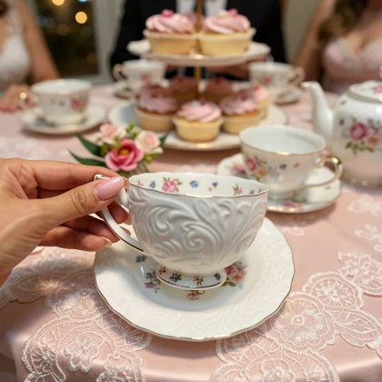 سرویس چای و قهوه خوری 6 تایی گل برجسته