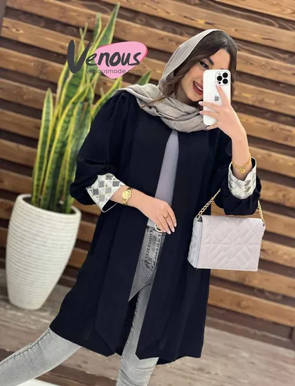 مانتو کتیبه آستین ژاکارد