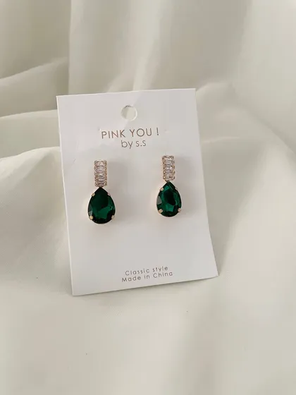 گوشواره طرح اشک با نگین زمرد