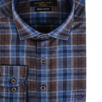 پیراهن مردانه رسمی چهارخونه آبی C10