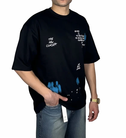 تیشرت آستین کوتاه مردانه مشکی طرح دار گرافیکی