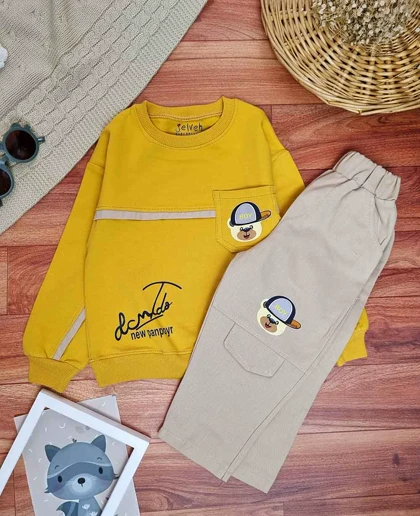 بلوز شلوار بچگانه جیب‌دار خرسی