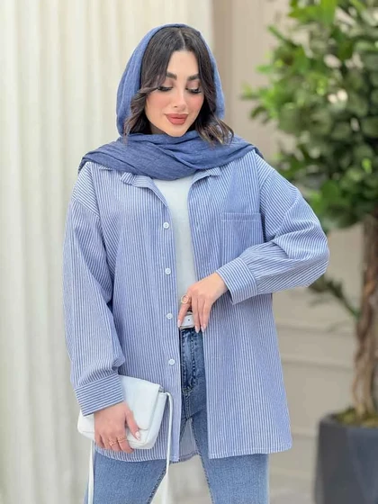 شومیز راه راه تک جیب پشت پیله