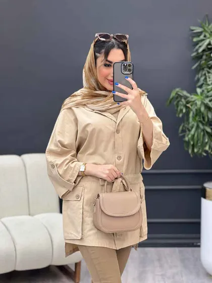 مانتو لینن آستین پاگن سر جیب دکمه