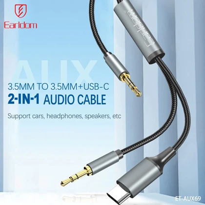 کابل صدا AUX به Type-C/AUX ارلدام Earldom مدل ET-AUX69 طول 1.2 متر