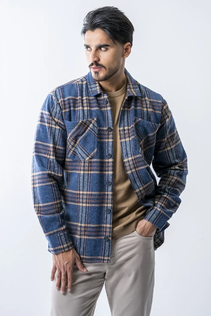 پیراهن آستین بلند پشمی جیب‌دار مردانه