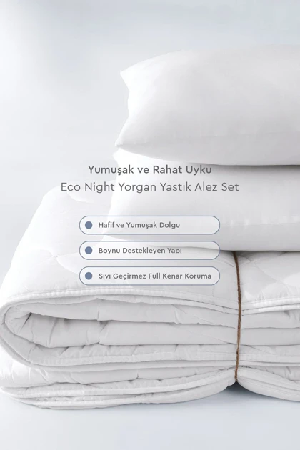 ست لحاف بالش محافظ تشک یک نفره Yataş مدل Eco Night میکروفایبر - سفید
