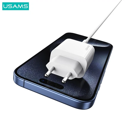 شارژر دیواری 20 وات یوسامز usams مدل CC226 + SJ712 با کابل تایپ سی به لایتنینگ