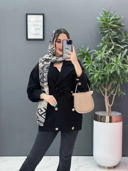 مانتو لینن آستین پیله دکمه چوبی