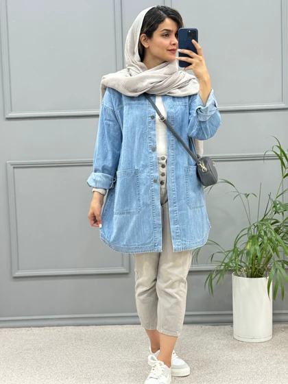 مانتو جین جیب پایین