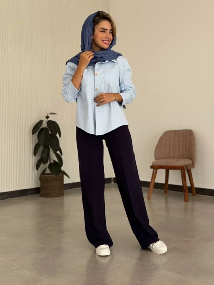 شومیز کتان دگمه چوبی زنانه کد TAINA