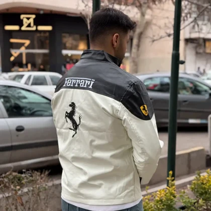 جکت چرم موتور سواری فراری مشکی 188