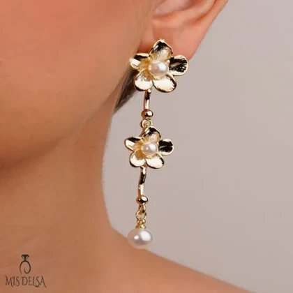 گوشواره طرح گل و مروارید رادیوم