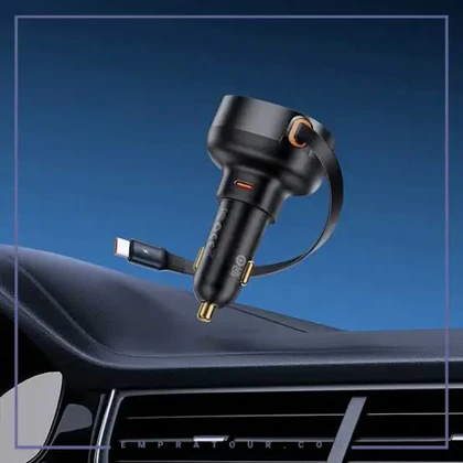 شارژر فندکی باسئوس 60 وات مدل car charger u با کابل جمع‌شونده