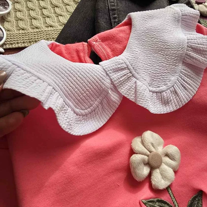 بلوز تک دخترانه گل برجسته
