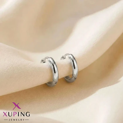 گوشواره حلقه‌ای کلاسیک ژوپینگ نقره ای (سایز متوسط)