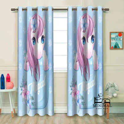 پرده کودک طرح اسب تک شاخ مدل W4859