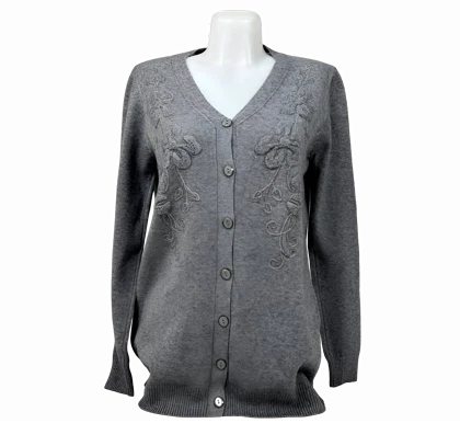 کاردیگان زنانه طرح گل‌دوزی ژاکت یقه هفت مجلسی (لبه موج‌دار)