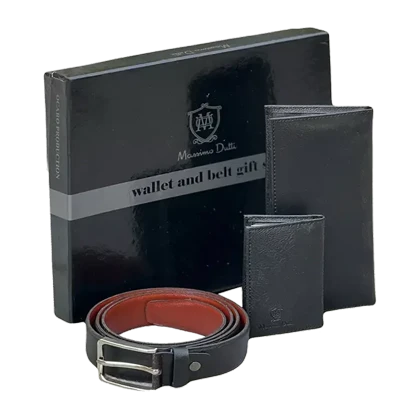 ست هدیه سه تکه کیف پول و کمربند و جاکارتی مردانه چرمی Massimo Dutti LUXURY-2931